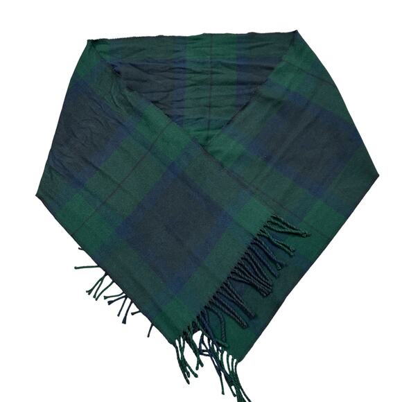 Barbour Plaid Tartan Check Soft Fringed Green Scarf 68"x12.5" - Picture 1 of 4